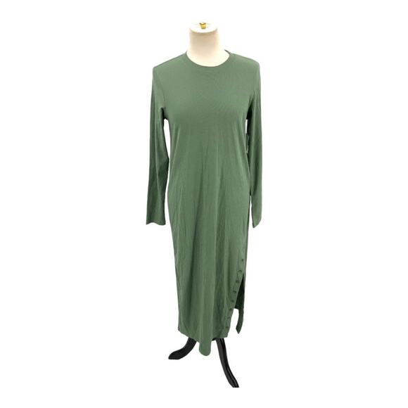 Open Edit Long Sleeve Rib Organic Cotton Blend Lounge Dress Green Size Large NWT - Picture 3 of 10